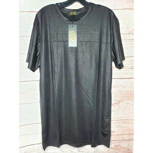 Rare Gold Leaf Design Med Black Leathery Feel Cotton/Spandex Short Sleeve Shirt